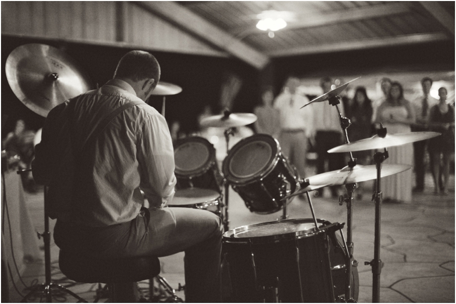 drummer at wedding reception, vintage raleigh nc wedding photographers