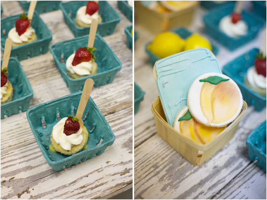 southern wedding menu ideas, little strawberry cakes with lemon curd filling, peach and Ball mason jar cookings from Sweet Melissa Cakes