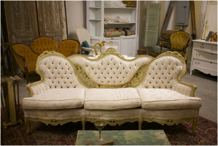 beautiful vintage couch, simply put vintage rentals, vintage wedding photographers