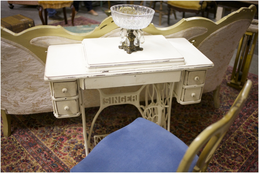 vintage singer table, vintage furniture rentals, vintage wedding photographers