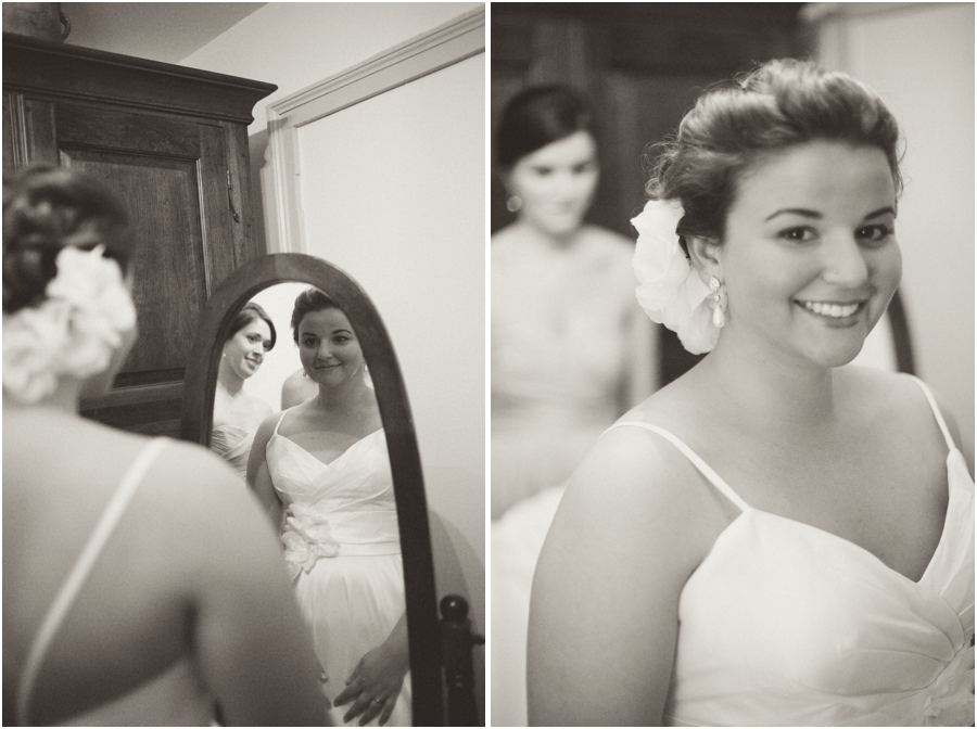 bride getting ready mirror, raleigh nc vintage wedding photographers