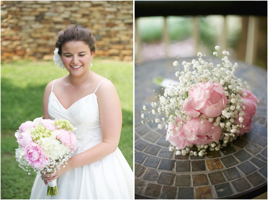 southern bridal photography, pink and cream bridesmaid bouquet