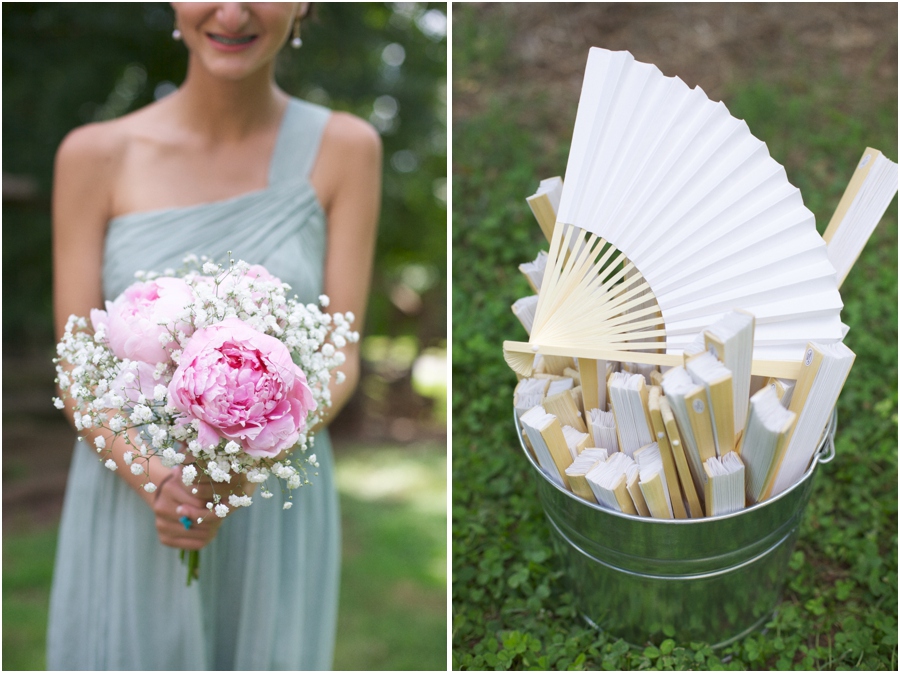 beautiful fresh bridesmaid bouquet by Imagine Flowers, paper fans as guest favors