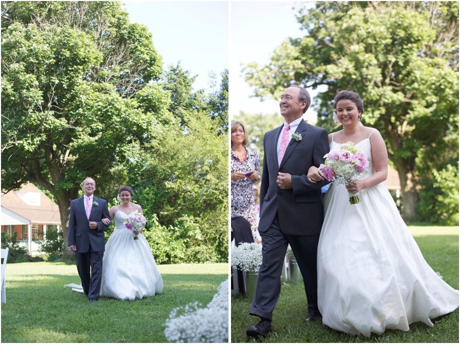 father walking bride down the aisle, old salem wedding photography
