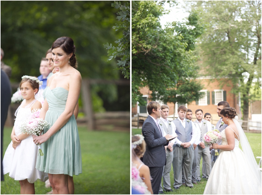 bridesmaid at wedding ceremony, southern weddings, old salem wedding photography