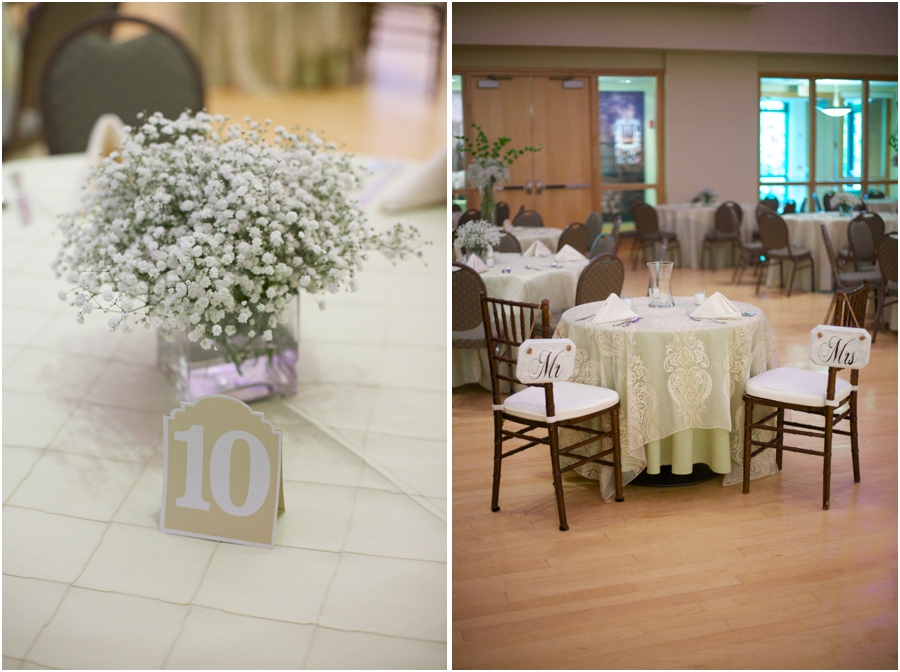 fresh baby's breath table centerpiece, elegant wedding reception decor