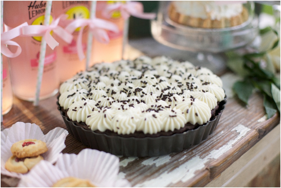 southern pie luncheon with pink lemonade and chocolate pie, summer bridal luncheon photography, vintage wedding photographers