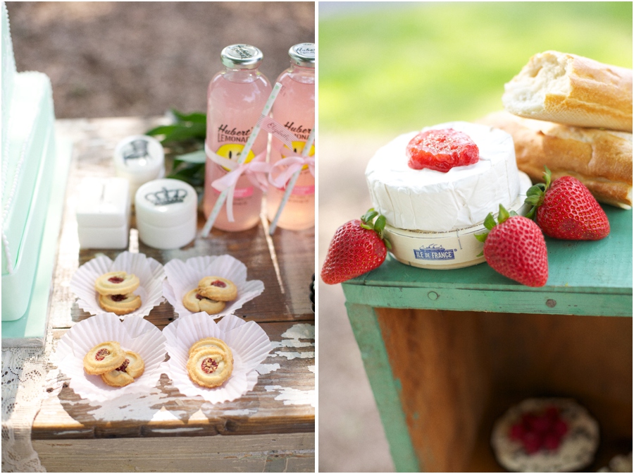 yummy treats in cupcake lines, southern reception inspiration, brie with strawberry jam, vintage bridal luncheon