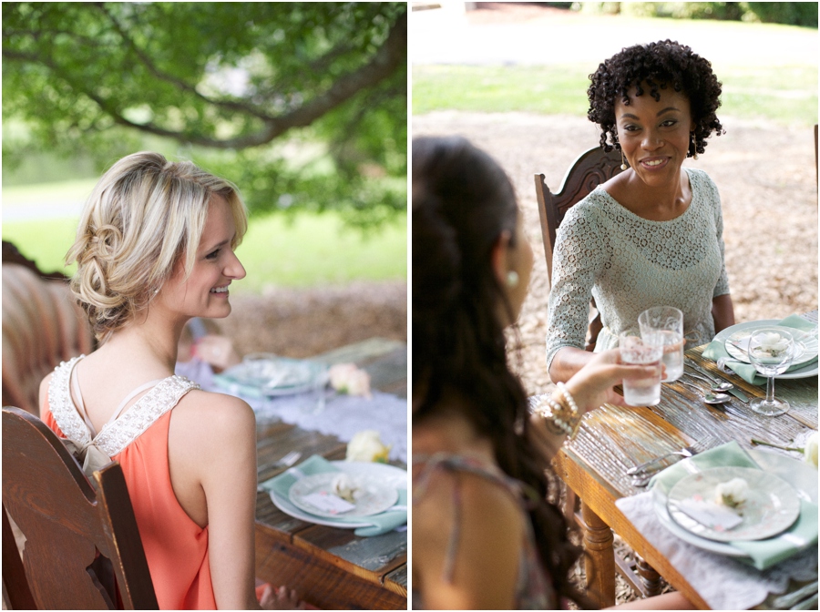 bridesmaids at southern bridal luncheon, bridesmaid in beautiful lace dress, vintage wedding photographers