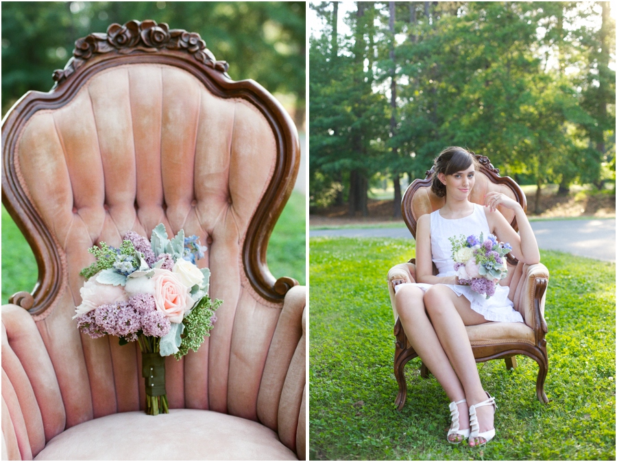 southern bridal bouquet with lilacs, roses, peonies, and puffs of cotton, editorial wedding photography, raleigh nc