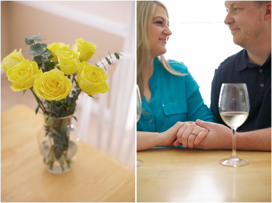 yellow roses in a glass vase, romantic couple's photography
