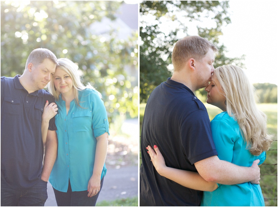 intimate engagement photography, romantic forehead kiss, summer engagement photographers