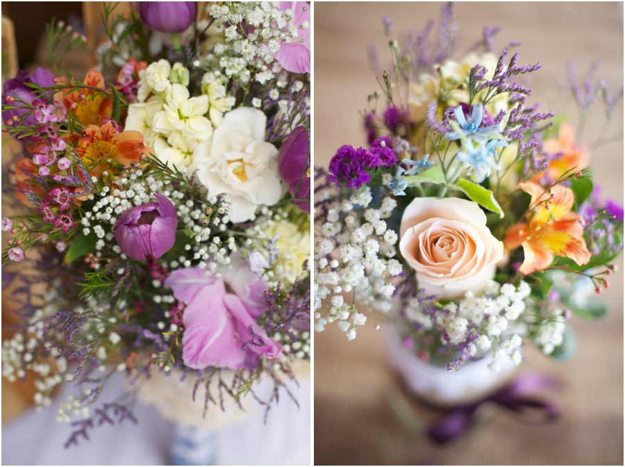 bridal bouquet with purple cream and orange flowers, southern wedding photography 