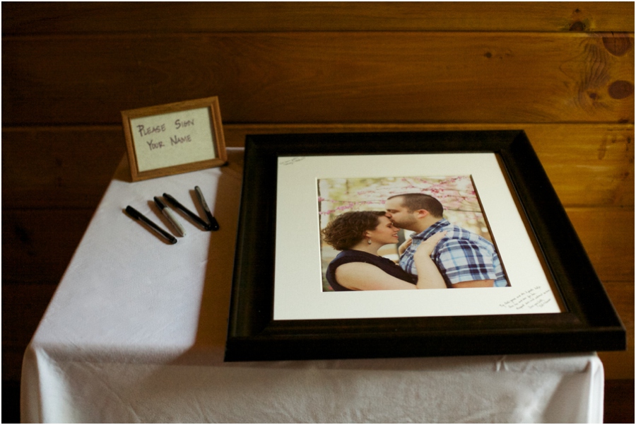 unique guest book ideas, guests write notes to the bride and groom around a picture of the couple