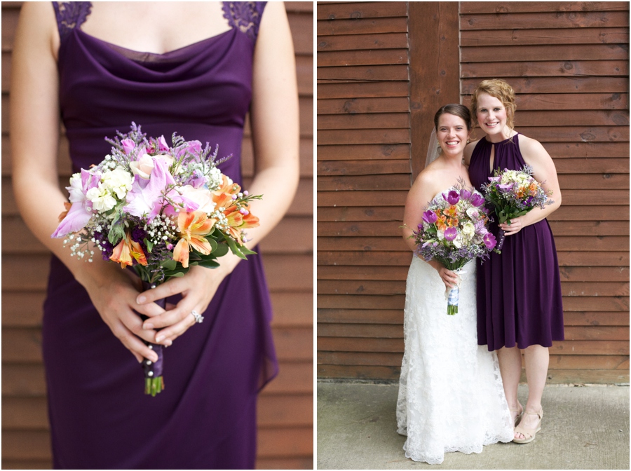 bridesmaid in purple gown, barn wedding photography, raleigh nc