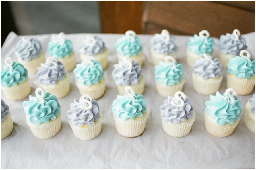 purple and light blue monogrammed cupcakes from Gigi's Cupcakes