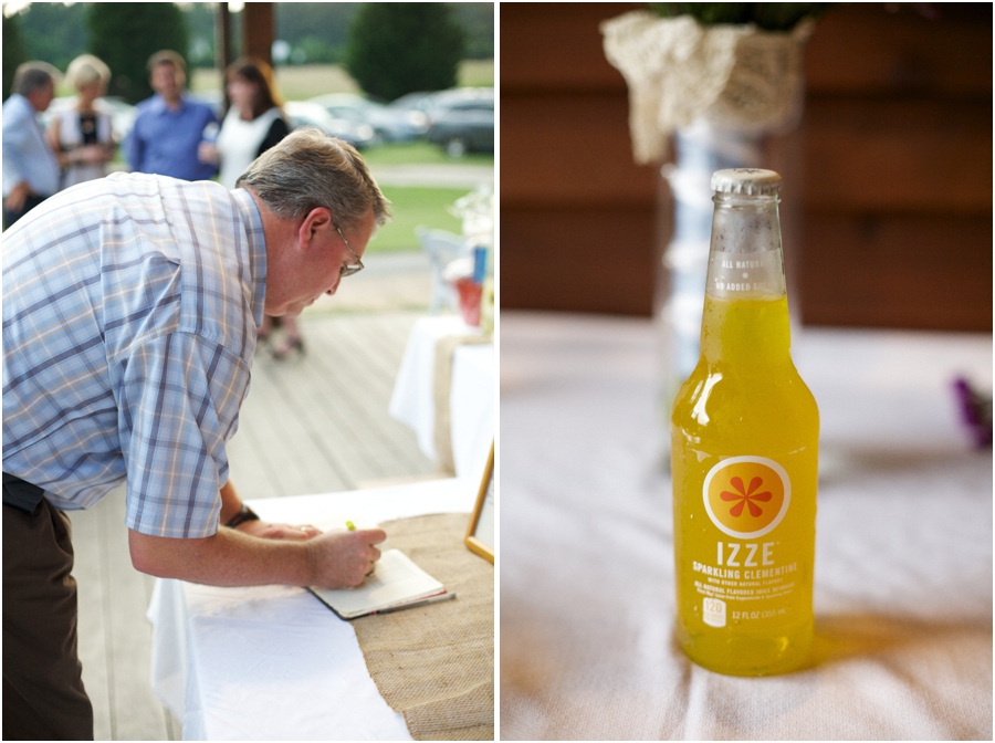guests signing guestbook, bottled soda at wedding reception, southern wedding photography