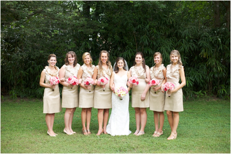 bridal party color schemes, tan and pink wedding colors, southern wedding photography