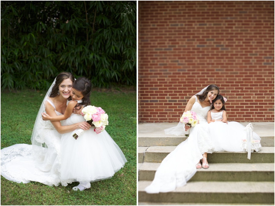 bride with flowergirl, southern wedding photographers, raleigh nc