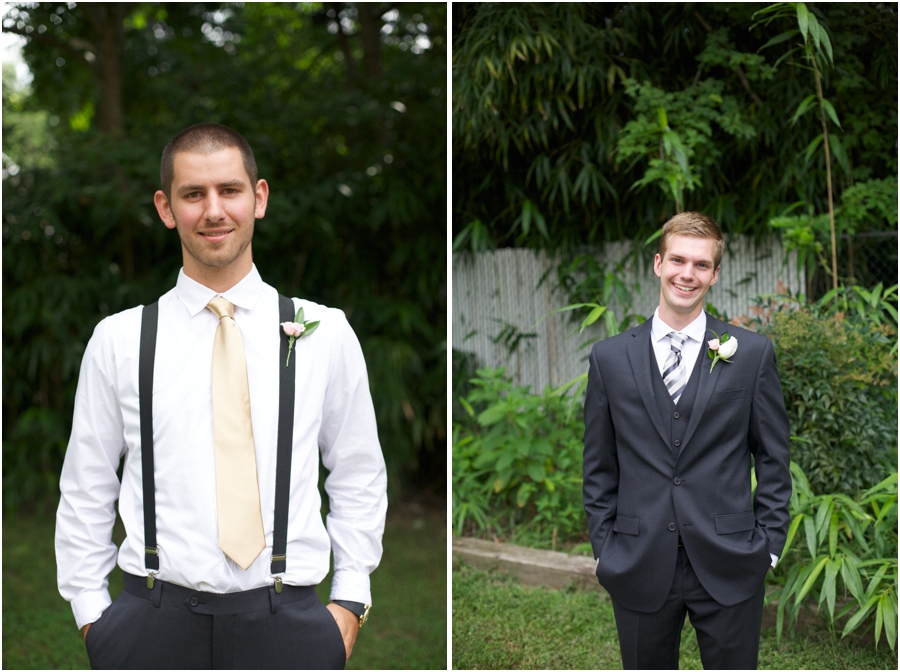 groomsmen in black suspenders, groom photography, raleigh nc