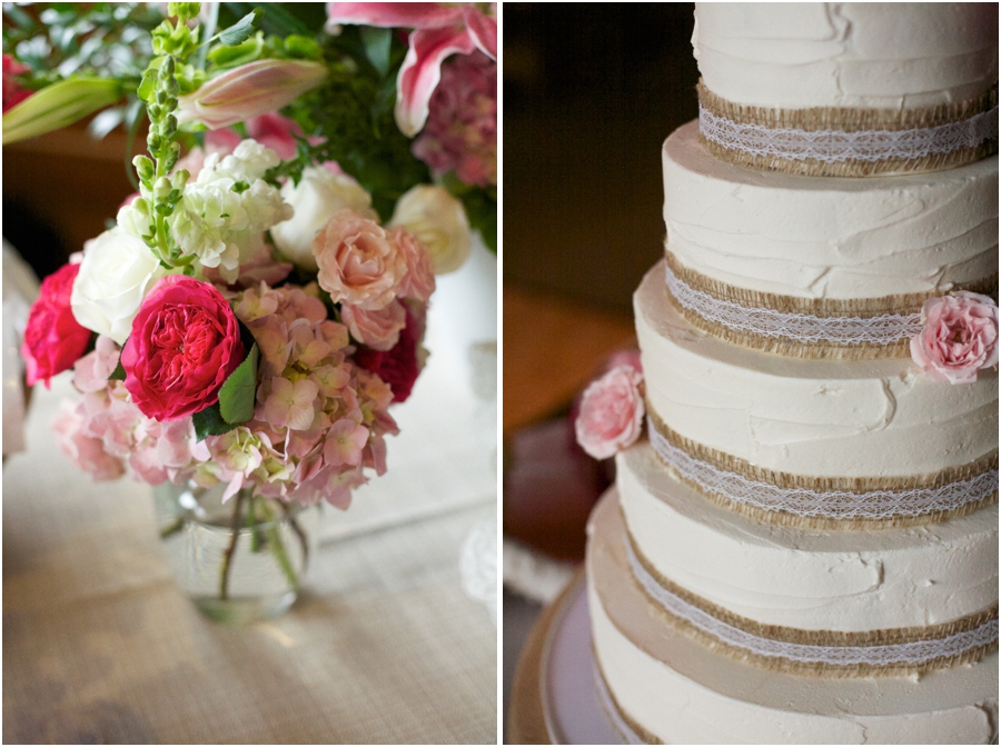 fresh floral centerpiece, southern wedding cake with rustic details, southern wedding photographers