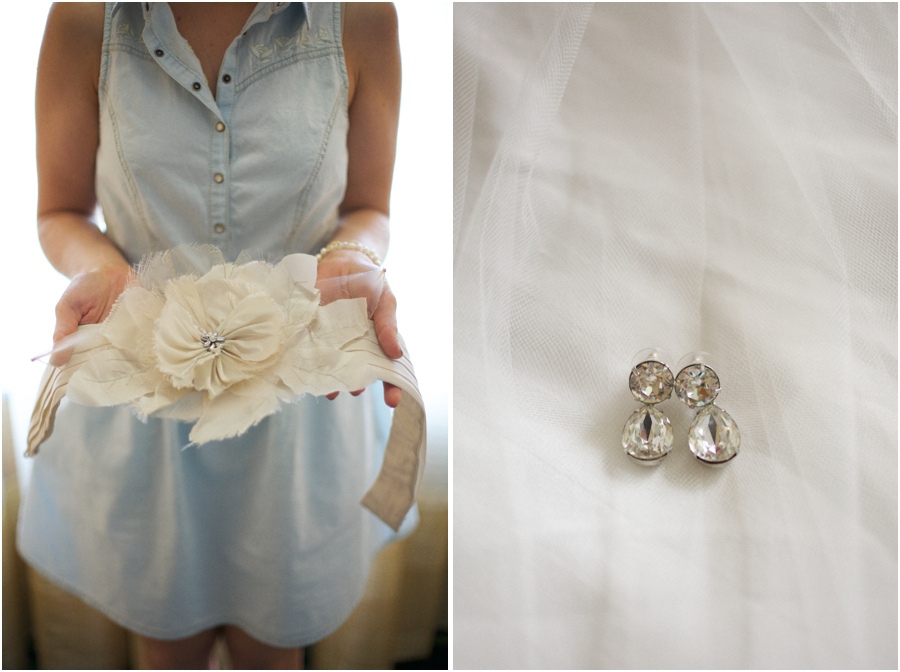 bridal flower belt, bridal earrings