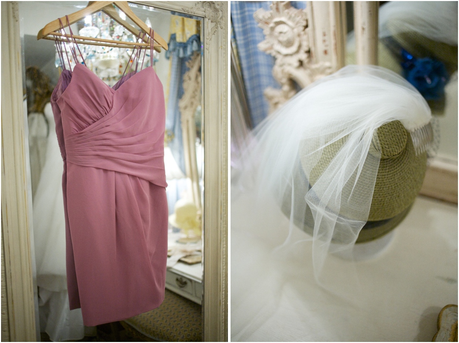 pink bridesmaid dress from Bridal Mart, bride's veil
