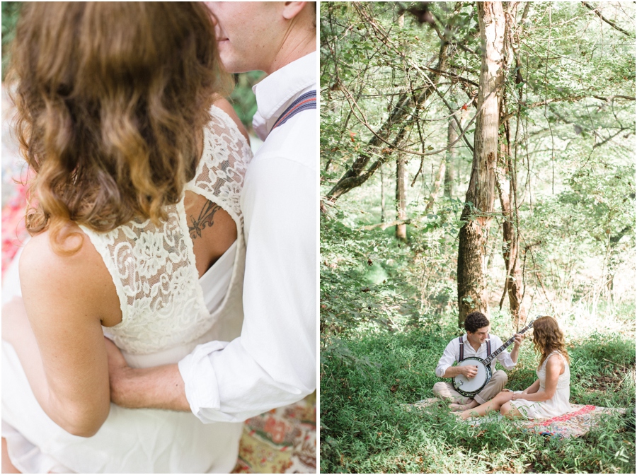 modern vintage engagement photography, bohemian picnic engagement