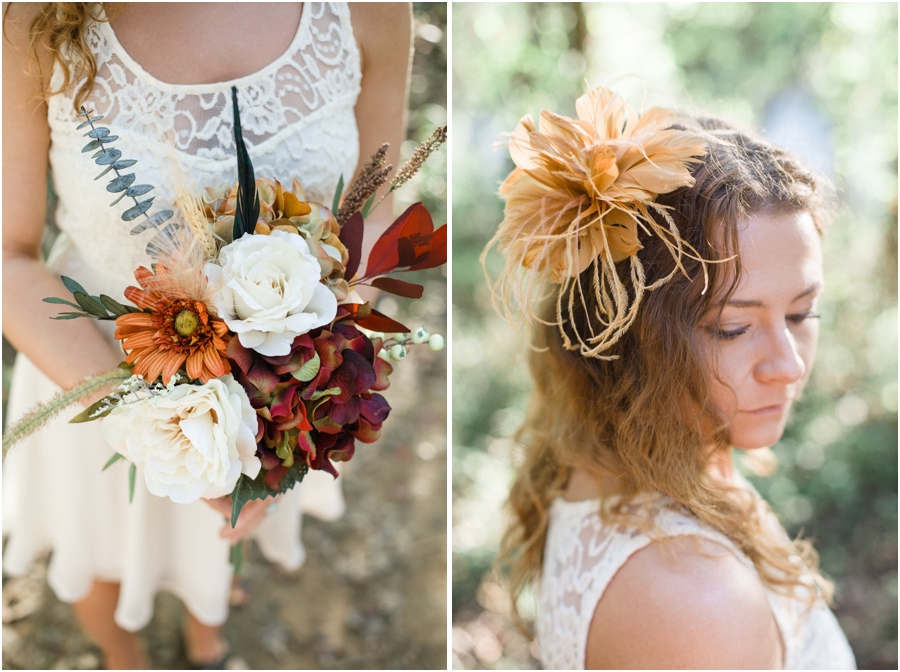 fall bouquets, vintage lace dress, flower hair accessories, southern portrait photography