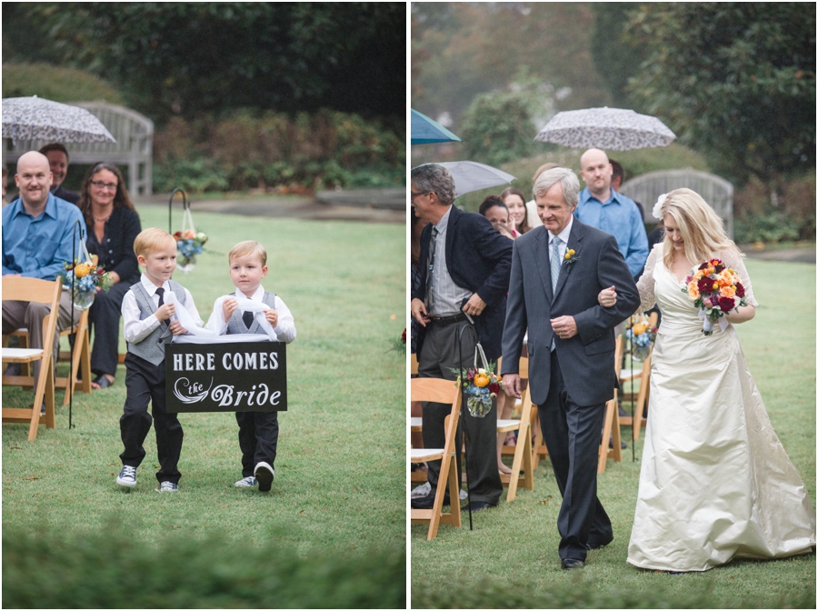 cute sign bearers, father walking daughter down the aisle, southern vintage wedding photography