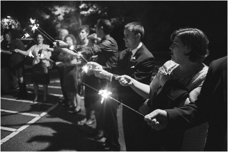 fun sparkler exit at wedding reception, vintage wedding photography