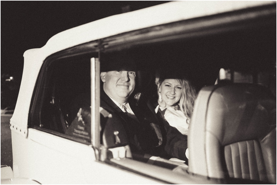 bride and groom in vintage car, vintage wedding photography