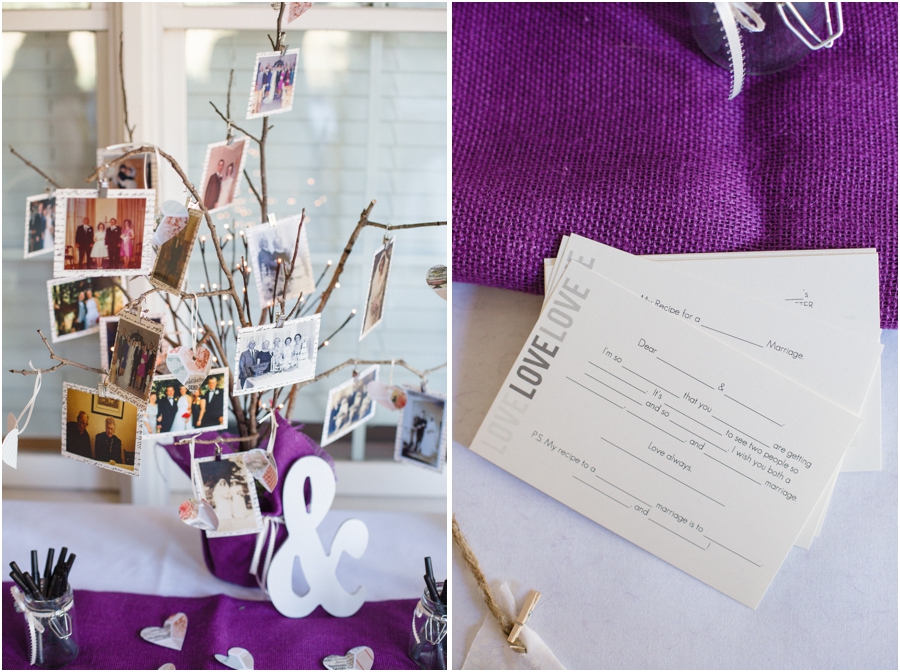 wedding reception decor, family tree with pictures of the couple's family, guest book idea