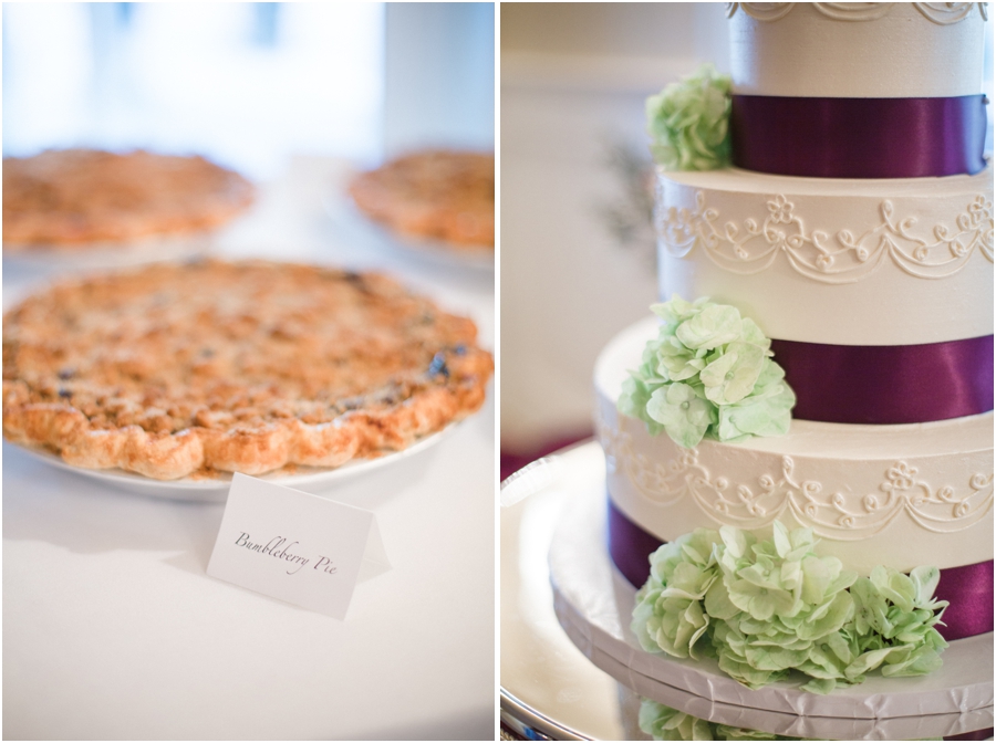 blueberry pie served at southern wedding reception, elegant wedding cake by Sugarland