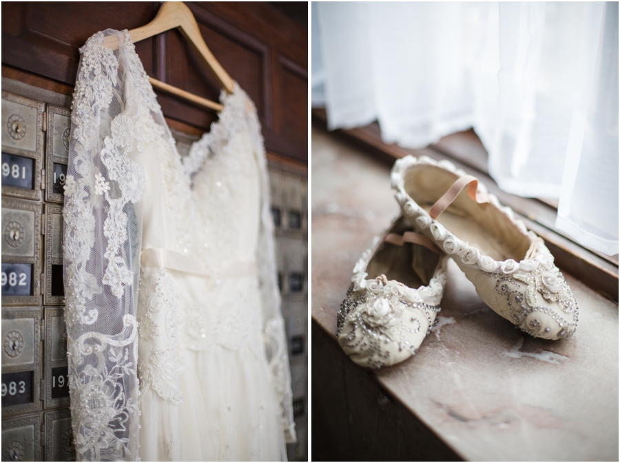 heirloom wedding dress, bridal ballet slippers