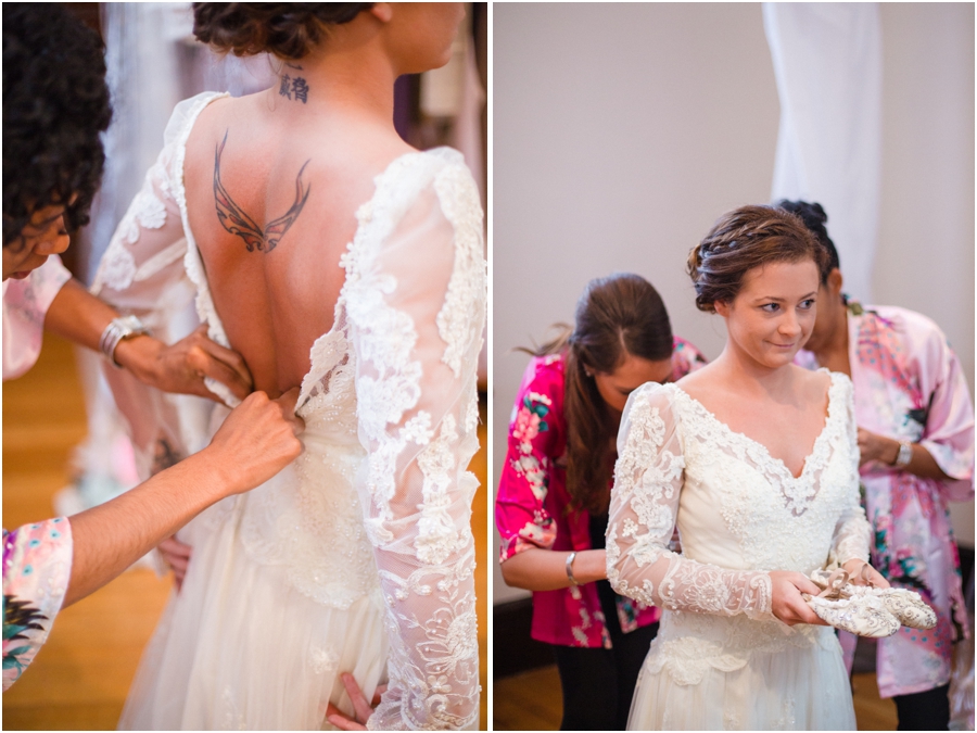 bride with tattoo, bride getting ready, vintage bridal photography 
