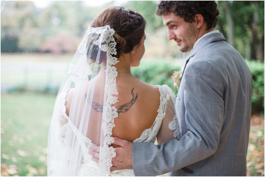 bride with tattoo, vintage wedding photography