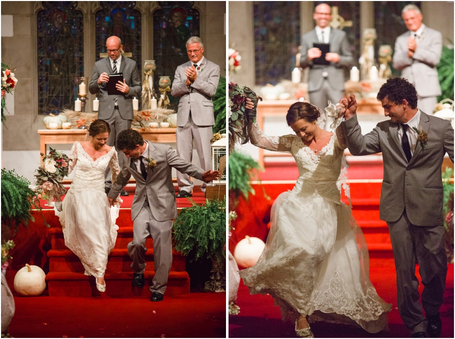 bride and groom leaving the church, vintage wedding photography