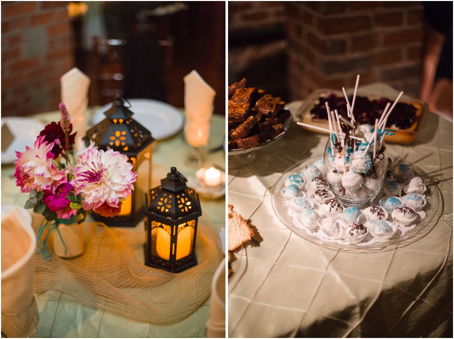romantic wedding reception photography, cake pop display at southern wedding reception