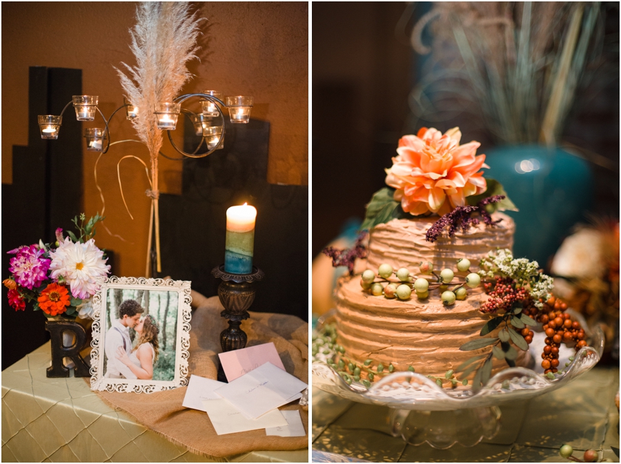 bohemian wedding reception decor, southern wedding cake