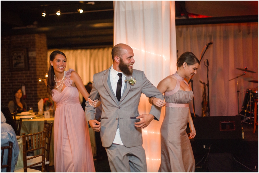 bridal party dancing at wedding reception