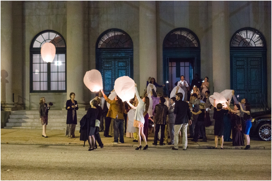 guests set off wish lanterns at Millennium Center wedding