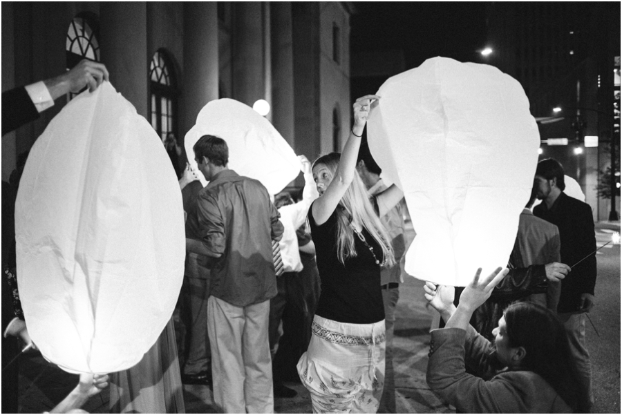 wish lanterns at Millennium Center wedding, vintage wedding photographers