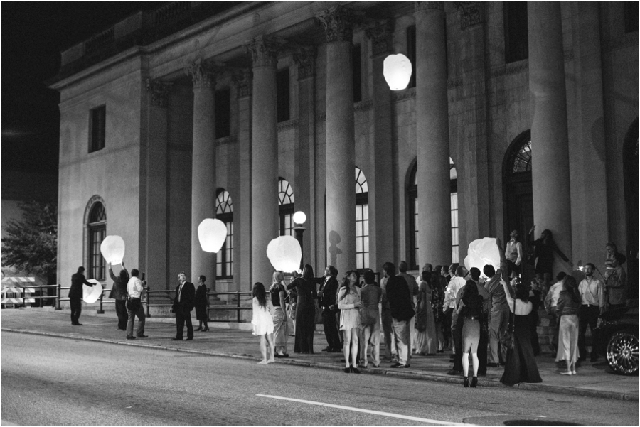 wish lanterns at Millennium Center wedding, vintage wedding photographers