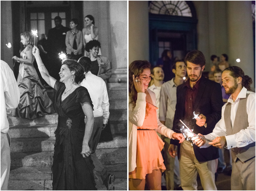 guests holding sparklers, vintage wedding photography