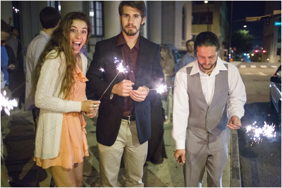 vintage wedding photography, guests holding sparklers