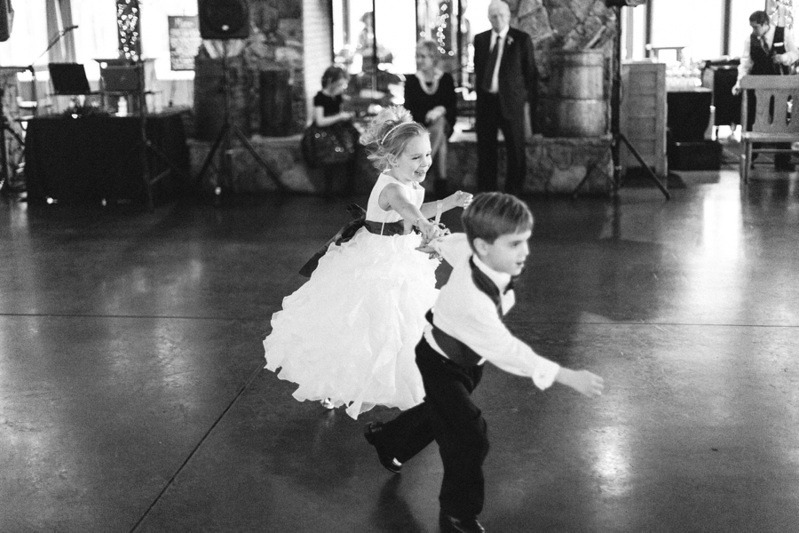 children dancing at angus barn wedding reception