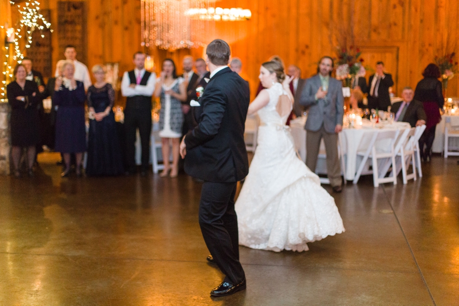 bride and groom on the dance floor at angus barn wedding reception