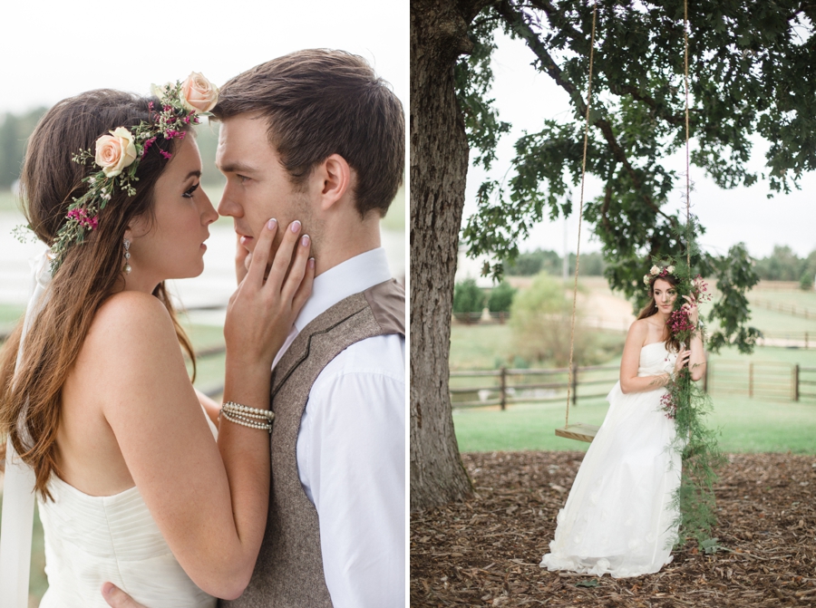 bohemian flower crown, romantic bridal photography