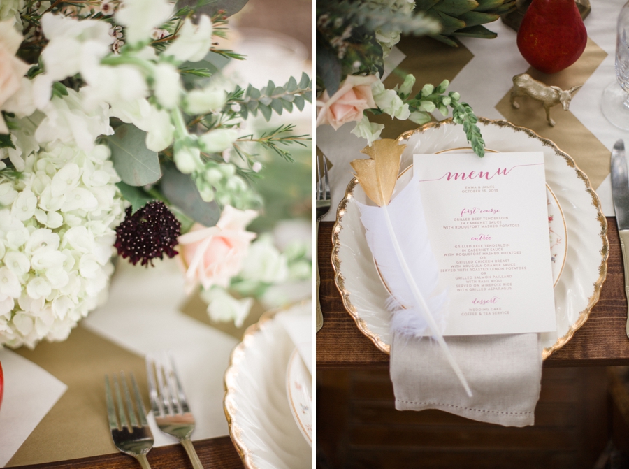bohemian-inspired centerpiece by Embellished Blooms, vintage bohemian wedding reception inspiration